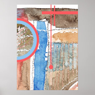 Poster colagem da arte abstracta, meios mistos e aguarela