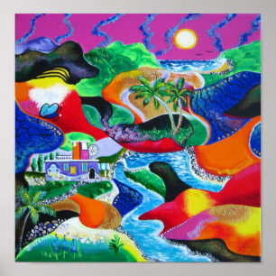 Póster Colagem da arte das caraíbas tropical de Puerto