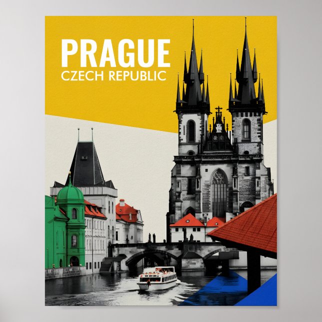 Poster Colagem da Silhueta do Centro Histórico de Praga,  (Frente)