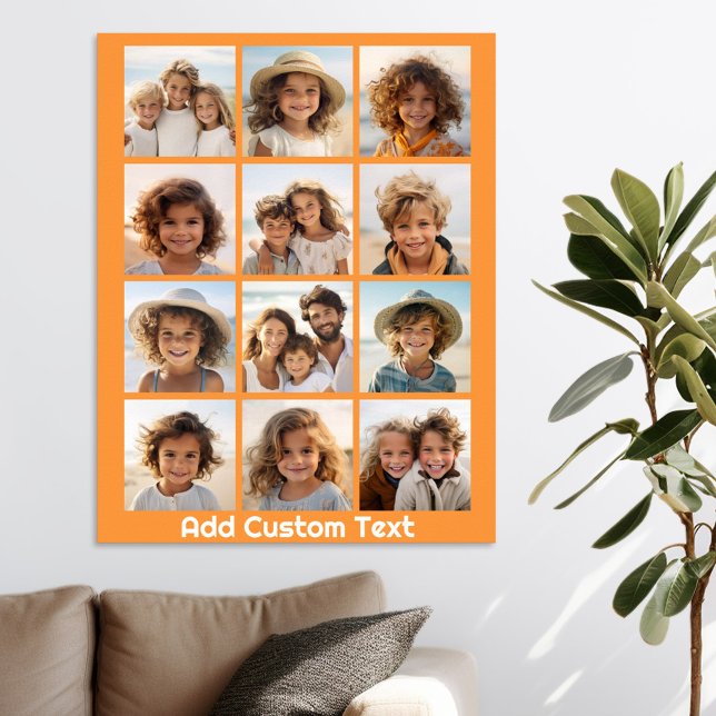 Poster Colagem de 12 Fotos com Fundo Laranja (Personalized Poster - Add your photos and text)