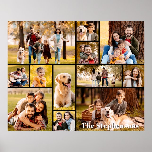 Poster Colagem de 12 Fotos Nome Simples Único (Frente)