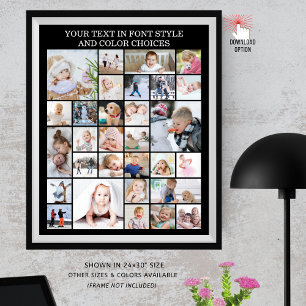 Poster Colagem de 30 Fotos Simples Personalização de Cor 