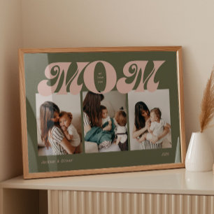 Poster Colagem de 3 Fotos Rosa Verde Retro Negrito Mamãe