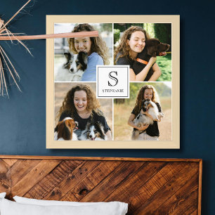 Poster Colagem de 4 Fotos Personalizada com Monograma e N