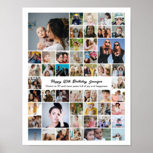 Poster Colagem de 50 Fotos Personalizada Presente de 50º