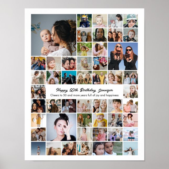 Poster Colagem de 50 Fotos Personalizada Presente de 50º  (Frente)