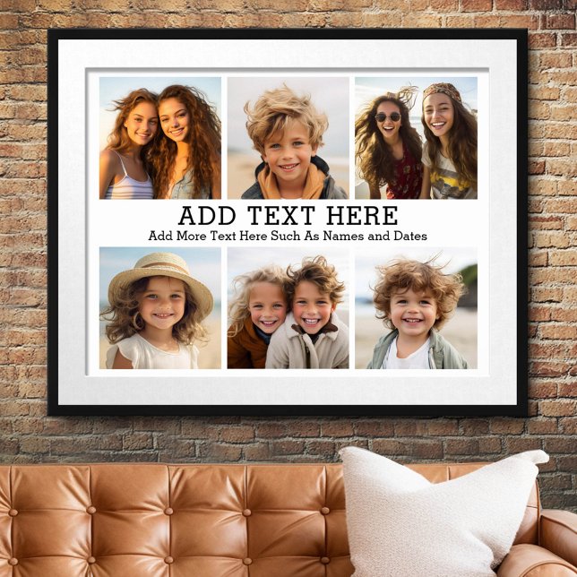 Poster Colagem de 6 fotos com 2 linhas de texto simples (Custom Photo Collage Poster)