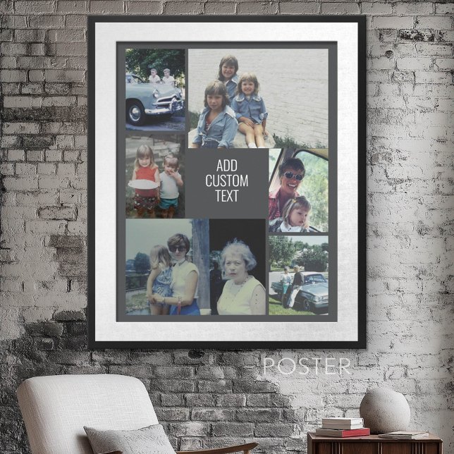 Poster Colagem de 6 fotos - fundo da cinza - texto branco (Photo Collage Wall Art - personalize your own design)
