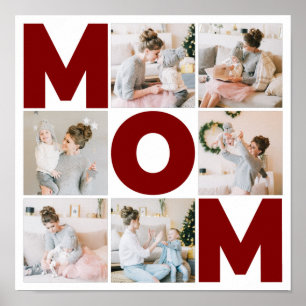 Poster Colagem de 6 Fotos Vermelho e Branco Mamãe