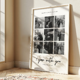 Poster Colagem de 9 fotos de casamento do 1º aniversário 