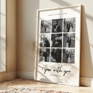 Poster Colagem de 9 Fotos de Casamento Mínimo de 1º Anive