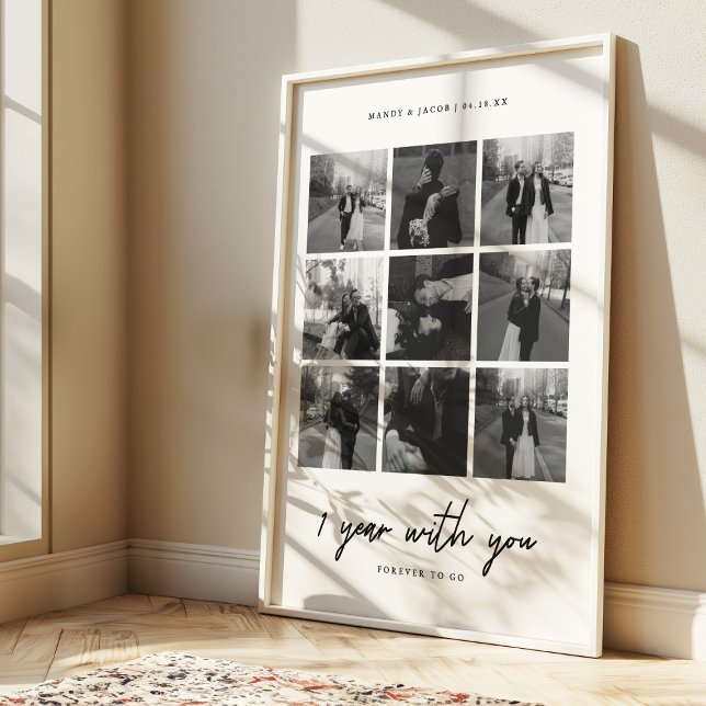 Poster Colagem de 9 Fotos de Casamento Mínimo de 1º Anive (Criador carregado)