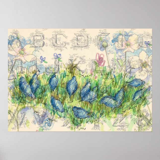 Póster Colagem de Alfabetos de Forragem de Quail (Frente)