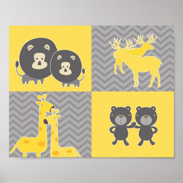Póster Colagem de animais em gavão simples e zigzag (Frente)