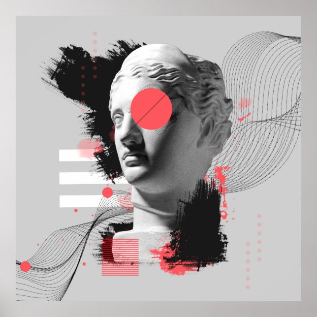 Poster Colagem de arte contemporânea com cabeça de estátu (Frente)