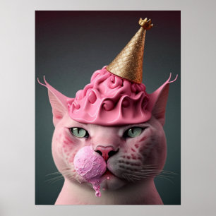 Poster Colagem de Arte do Rei Gato, Sorvete Rosa