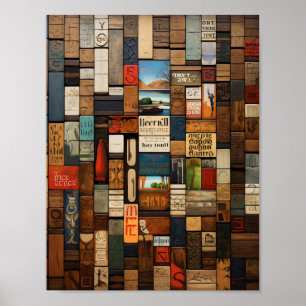 Poster Colagem de Arte Rustic Book and Sign