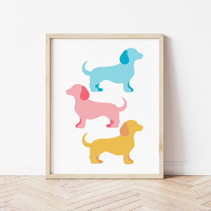 Poster Colagem de Berçário de Cachorro Dachshund Moderna 