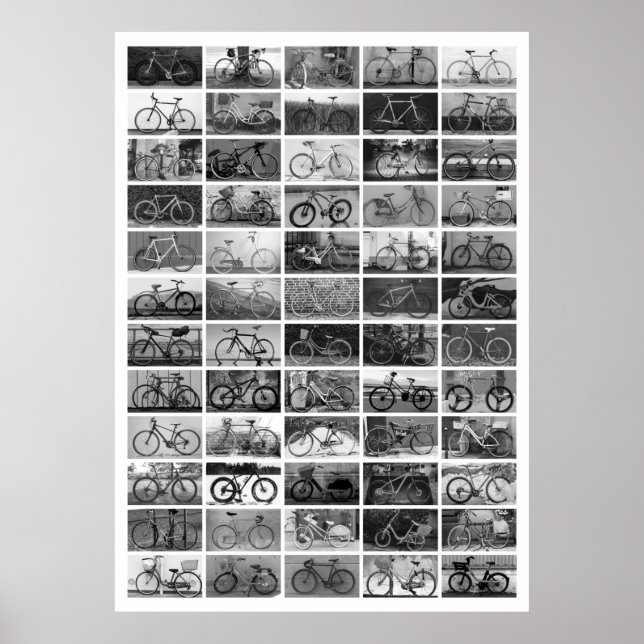 Poster Colagem de BICICLETAS - Preto e Branco (Frente)