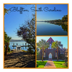 Póster Colagem de Bluffton South Carolina Lowcountry