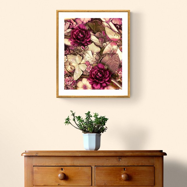 Poster Colagem De Borboletas E Rosas Decorativos (Criador carregado)