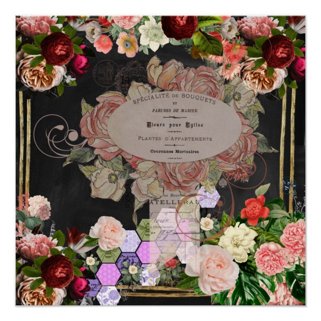 Póster Colagem de chiques, chic francês,country rustic (Frente)