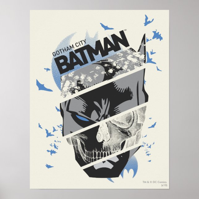 Póster Colagem de Crânio de Batman, Cidade de Gotham (Frente)