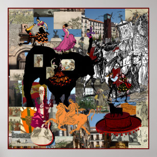 Poster Colagem de espanhas presentes culturais espanhóis