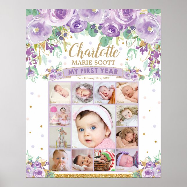 Poster Colagem de Etapas de Foto do primeiro aniversario  (Frente)