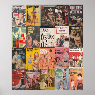 Poster Colagem de Ficção Pulp Lesbiana Vintage