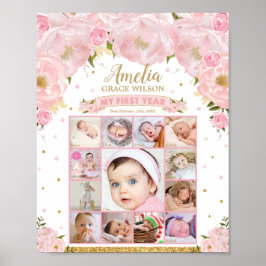 Poster Colagem de Foto de Aniversário do Primeiro Ano de