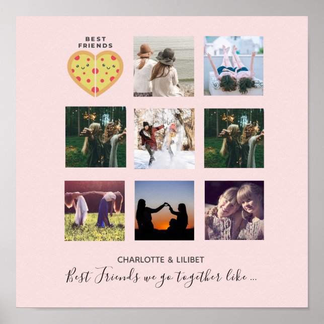 Poster Colagem de Fotografias BFF Oferece Amigos Pink Dus (Frente)
