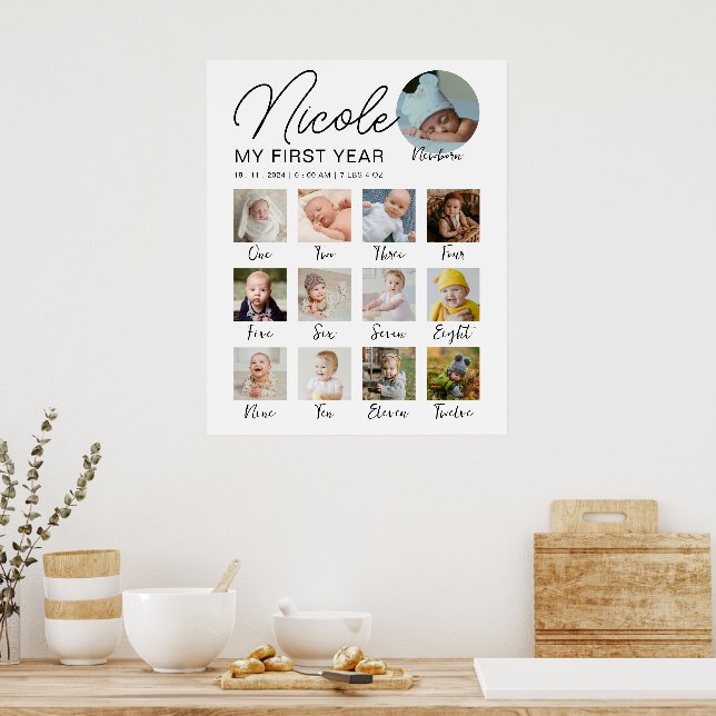 Poster Colagem de Fotografias do Milestone Baby First Yea (Cozinha)