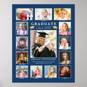 Poster Colagem de Fotografias K-12 com Graduação Azul Kee