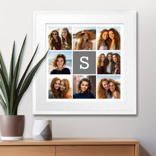 Poster Colagem de Fotos 8 Monograma Personalizado Branco