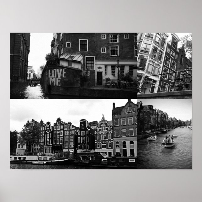 Póster Colagem de fotos Amsterdam 3 em preto e branco (Frente)