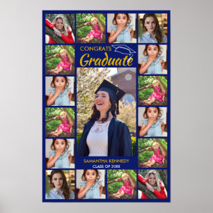 Poster Colagem de Fotos Azul e Dourado 17 Congrats Gradua