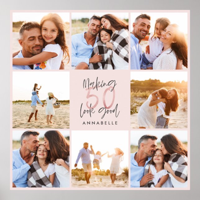 Poster Colagem de fotos brilhantes cor-de-rosa-rosa-50 an (Frente)