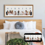 Poster Colagem de Fotos CASADA 7 Imagem de Branco e Azul<br><div class="desc">Elegante poster impressão, personalizado com suas fotos de casamento. Um design de na moda em paleta de cores neutras em branco e azul - perfeito para recém-casados e presentes de aniversário. O modelo de foto é configurado para que você adicione 7 das suas fotos favoritas que são exibidas no formato...</div>