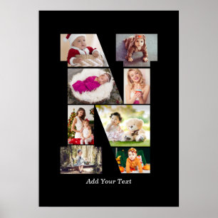 Poster Colagem de Fotos com Letra N em Preto e Branco