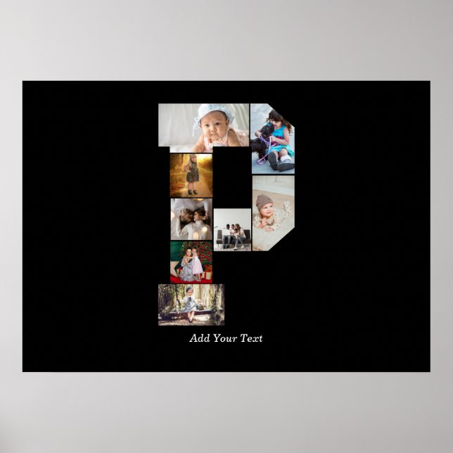 Poster Colagem de Fotos com Letra P em Preto e Branco (Frente)