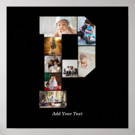 Poster Colagem de Fotos com Letra P em Preto e Branco