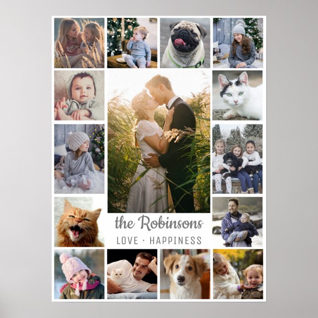 Poster Colagem de Fotos da Família 15 Fotos + Cinza Branc (Frente)