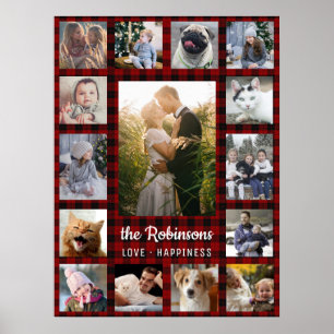 Poster Colagem de Fotos da Família 15 + Nome Xadrez de B