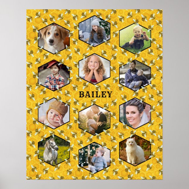 Poster Colagem de Fotos da Família Bee Honeycomb Instagra (Frente)