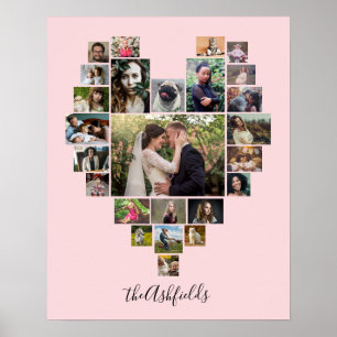 Poster Colagem de Fotos da Família Coração 25 Fotos Nome