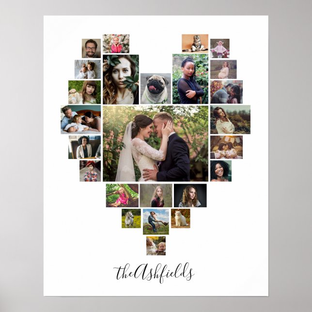 Poster Colagem de Fotos da Família Coração 25 Imagens Nom (Frente)