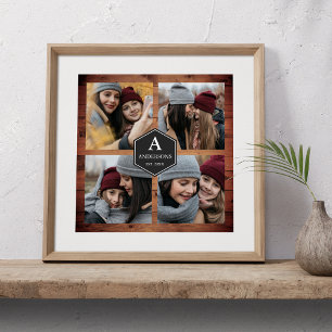 Poster Colagem de Fotos da Família Rustic Barn Wood 4 Pi
