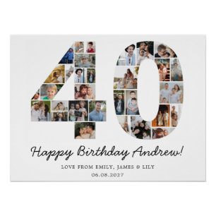 Póster Colagem de Fotos de 40º Aniversário   Presente de 