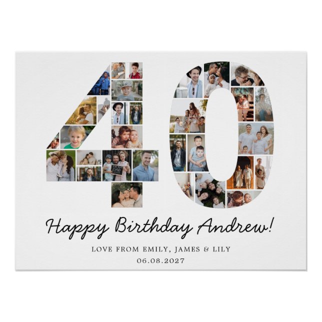 Póster Colagem de Fotos de 40º Aniversário | Presente de  (Frente)